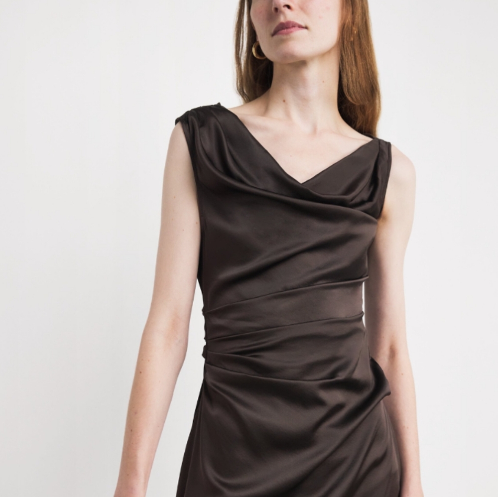 JUDITH & CHARLES Olive Green Stretch Silk Satin Dress 8